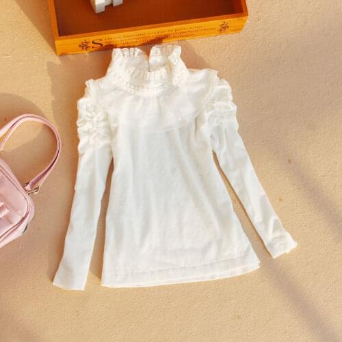 Spring Fall Child Shirts For Teenage Girls Blouse Children Clothes Kids Lace Patchwork White Lolita Blouse Toddler Cotton Blusas