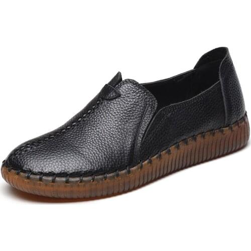 Top Cowhide Hand-stitched Autumn Shoes Woman Flat Shoes 2020 New Hollow Genuine Leather Sandals Flat Non-slip Women Casual Shoes