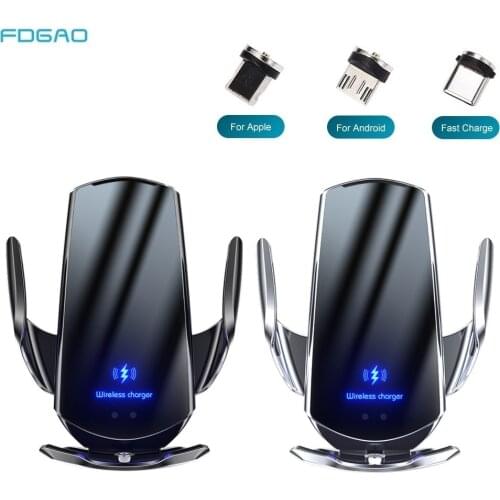 15W Fast Car Qi Wireless Charger for iPhone 12 11 Pro Max XS XR X 8 Magnetic Automatic Infrared Sensor Air Vent Car Phone Holder