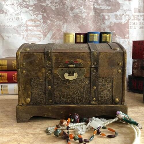 Retro Wooden Pirate Treasure Chest Gem Jewelry Storage Box Trinket Keepsake Treasure Room Decorations Home Organizer