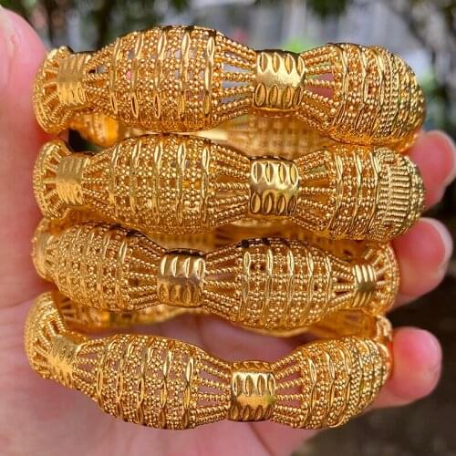 Ethiopian Bracelet 4pcs/lot Trendy 24k Gold Bangles for Women Dubai Wedding Bride Gift Africa Bangle Saudi Arabia Jewelry Charm