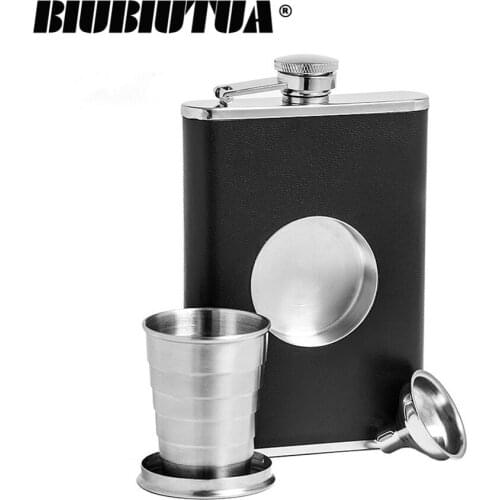 8oz Mini 304 Stainless Steel Hip Flask With Funnel+Folding Cup Whisky Alcohol Pocket Flask Gift For Man Traveling Steel Flasks