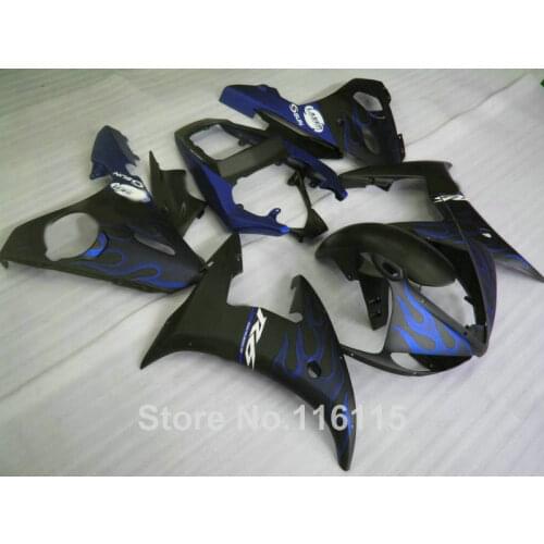 ABS plastic fairing kit for YAMAHA R6 03 04 05 blue flames in black YZF R6 2003 2004 2005 fairings set 1419