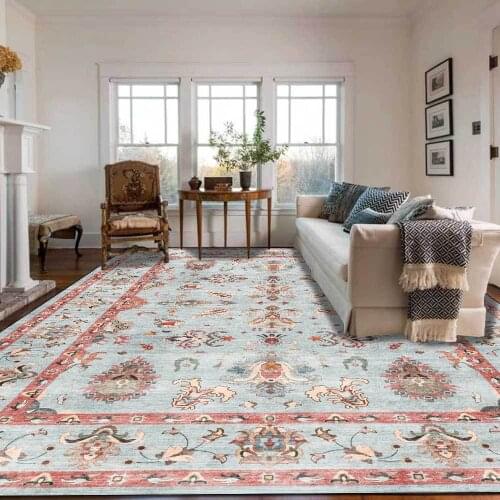 American Country Style Carpets Geometric Flower Printed Living Room Table Area Rugs Kitchen Bathroom Bedroom Non-Slip Floor Mat