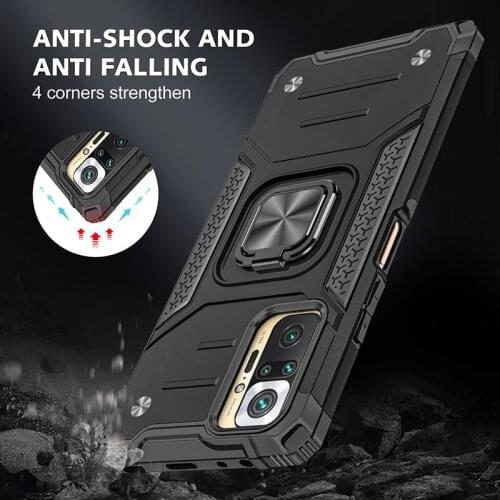Magnetic Metal Ring Stand Armor Shockproof Case For Xiaomi Redmi Note 10 Pro Max 10S Soft TPU Hard Plastic Protective Back Cover