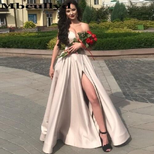 Mbcullyd Champange A-line Long Prom Dresses 2020 Charming Side Split Formal Evening Dress For Women robe de soiree Plus Size