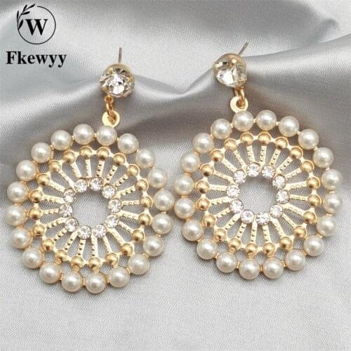Fkewyy Fashion Dangle Earrings For Women Gothic Jewelry Punk Accessories Pearl Earrings Gold Plated Jewellery Hoop Earring Girl