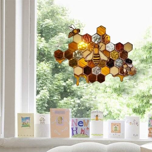 Queen Bee Honey Suncatcher Mosaic PVC Sticker Window Cling Decals For Room Wall Home Decor Handmade Art Dropshipping Wholesale