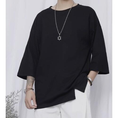 Original new t-shirt men and women summer three-quarter sleeve t-shirt Yamamoto wind dark split trend loose round neck short t-s