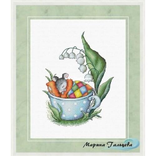 Gold Collection Embroidery Mice in An Orchid Cup How to Count Cross Stitch with 100% Cotton Floss & Free Shipping for Wall Decor