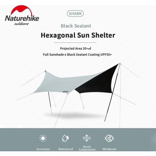 Naturehike Outdoor Camping Picnic Lightweight Portable Sunshade 8-10 Persons Large Area Canopy Hexagonal Sun Shelter