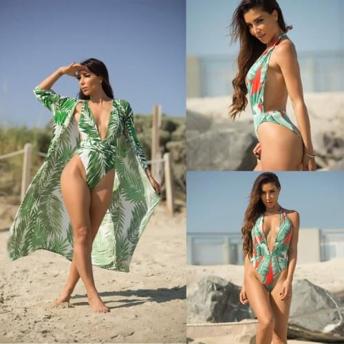 2019 New Style Fashion Hot Women Sexy Leaf Printed Swimwear Print Beachwear One-Piece Suits Push-up Bikini Bathing Suit