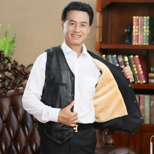 New leather vest men velvet thick PU leather waistcoat big size jacket Fur wool liner warm windproof Button Coats Many pockets