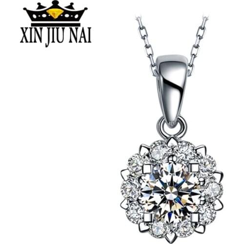 New S925 Sterling Silver Fashion Luxury Super Shiny Princess Style Snowflake Love Heart Prong Set Hollow Necklace Pendant