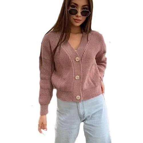 2021 Autumn Winter Single Breasted Knitted V-Neck Cardigans Long Sleeve Women Sweater Short Sweaters Womes Solid Outwear Tops