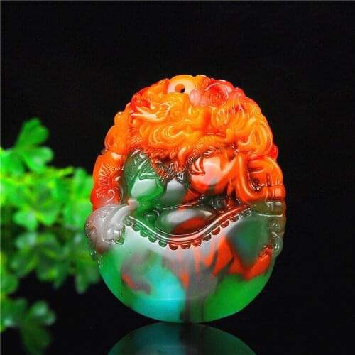 Color Jade Dragon Kirin Pendant Necklace Hand-Carved Natural Charm Jadeite Jewelry Amulet Fashion Accessories for Men Women Gift