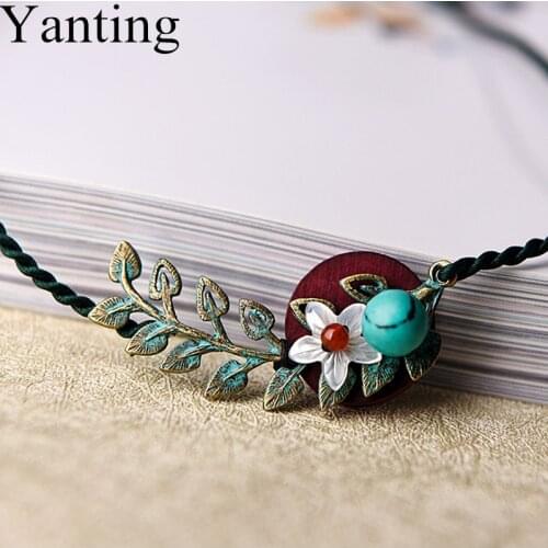 Yanting Ethnic Choker Necklace For Women Ancient Copper Alloy Leaf Shell Flower Vintage Simple Short Necklace Women Femme 081