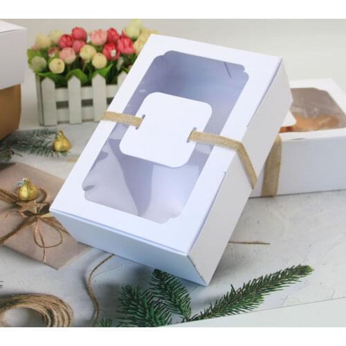 12pcs/Lot High Quality Candy Cupcakes Packing Box with Clear Window Cookie Container Gift White Brown Craft Paper