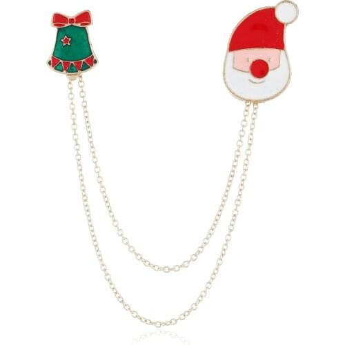 Christmas Brooch Pins Santa Claus Christmas Tree Tassel Pendant Brooch Snowman Xmas Brooch