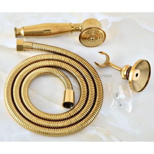 Golden Brass Telephone Hand Held Shower Head & 1.5 m Hose Water Saving Handheld Sprayer Shower Set & Shower Holder Nhh044