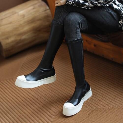 MKKHOU Fashion Short Boots Women New Winter Tthick-Soled Boots Comfortable Platform Bottom Tight Elastic Knee-Length Boots