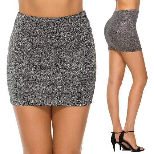 Korean Style Silver Hip Skirt Elastic Waist Super Mini Skirt Sexy Women High Waist Short Skirt Office Party Pencil slim Skirts