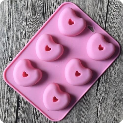 6 Holes Leak Lovely Heart Shape Silicone Cake Mold Ice Jelly Pullding Soap Kitchen Cooking Cake Decorating Bakeware Tools E712
