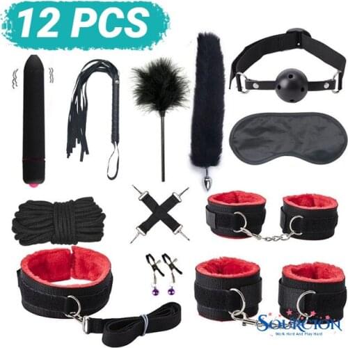 SWT Leather Bondage BDSM KitsExotic Sex Products For Adults Sex Toys Whip Gag Games Handcuffs Tail Plug Women Accessories