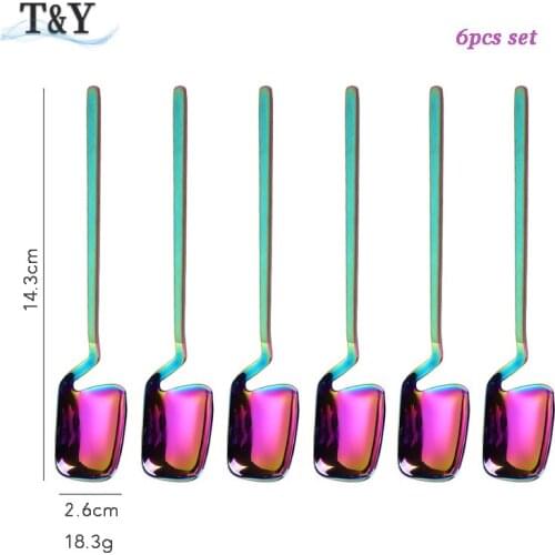 T&Y 6pcs 304 Stainless Steel Creative Hanging Teaspoon for Stirring Coffee Tea, Ice Spoon Sugar Mixing Spoon