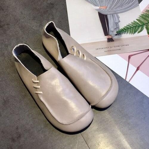 Womens Shoes 100% Genuine Leather Round Toe Slip on Loafers Pregnant Women Shoes Ladies Flats Sneakers Female Footwear