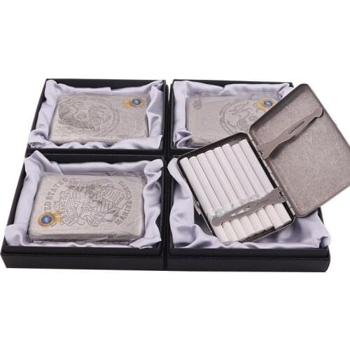 Vintage Metal Men Cigarette Case Tobacco Box Holders Pocket Container 20Pcs Regular Size Cigarettes Storage with Git Box