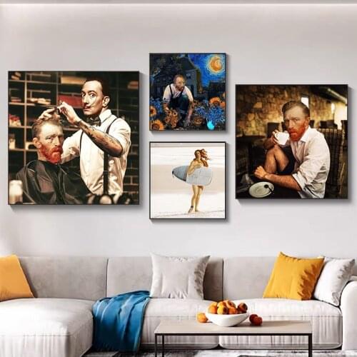 Funny Art Character Portrait Van Gogh Haircut Posters and Prints Canvas Paintings Wall Art Pictures for Living Room Decor