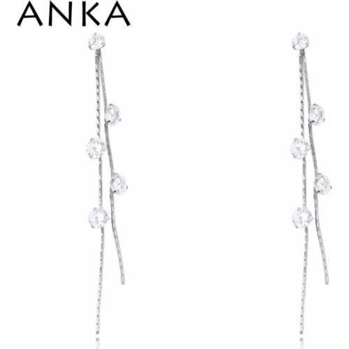 ANKA luxury zircon long earring for women with made AAA cubic zirconia charm rhodium plated earings fashion jewelry #125344