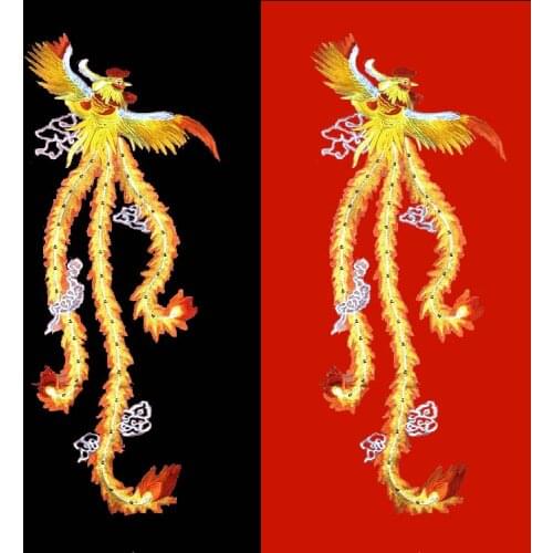 1PCS Big Flying Golden Phoenix Embroidered Patch Sew On Garment Appliques Patches Womans Cheongsam Wedding Dress Accessory A174