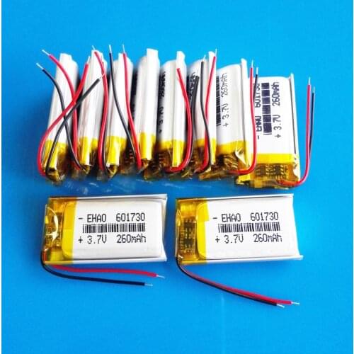 Lot 10 pcs 3.7V 260mAh 601730 Lithium Polymer Li-Po Rechargeable Battery Navigator Batteries for Mp3 GPS bluetooth Camera PSP
