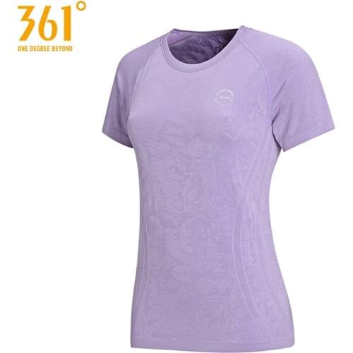 361 Degrees Womens Training Short Sleeve T-Shirt Elastic O-Neck Slim Sports Tops (Purple) W562014102-1I