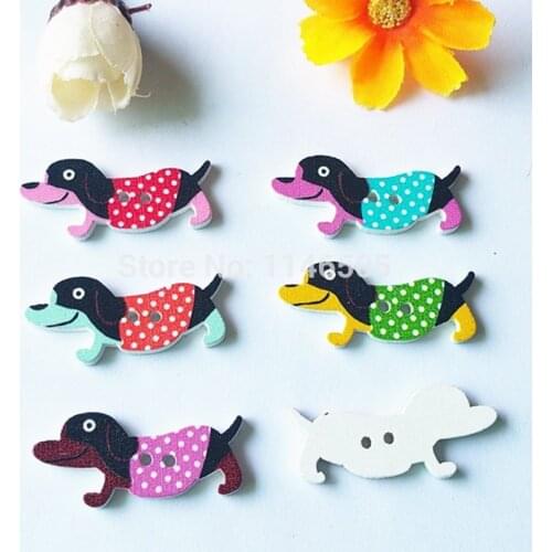 50pcs/lot Wood Sewing Scrapbooking Button Pet dog Mixed Two Holes 15mm*35mm cartoons cloth buttons jewelry accessory zmk-0105