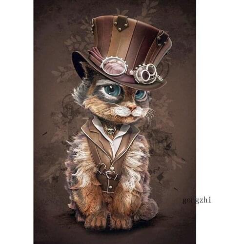 5D Diy Full Square Diamond Painting Mosaic Retro Gentleman Cat Diamond Rhinestone Embroidery Cross Stitch Home Decoration Gift