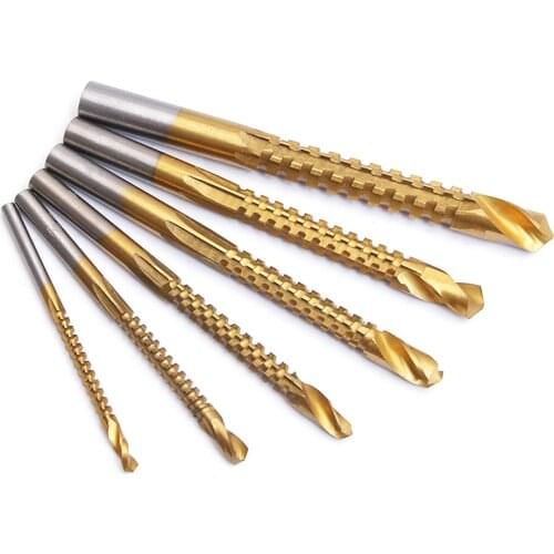 6pcs 3mm-8mm Titanium Coated HSS Drill Bit Electric Drill Plastic Wood Hole Grooving Drill Saw Carpenter Woodworking Tools