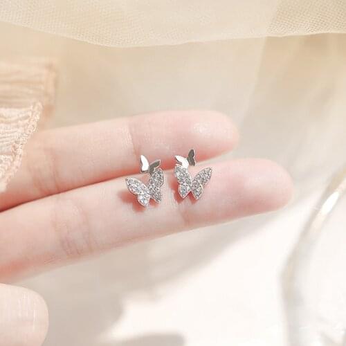 925 Sterling Silver butterfly Earrings Women Simple Fashion Wedding Jewelry Accessories