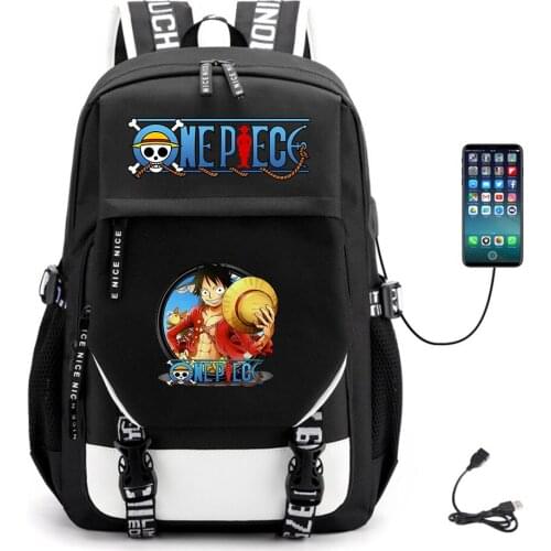 Anime One Piece USB Backpack Fabric Canvas Casual Student Unisex Teenger Packsack Schoolbag High Quality Laptop Bag