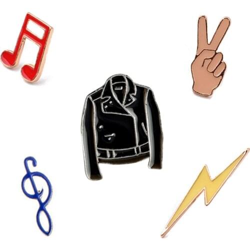 Cartoon Brooch Hat Ornaments Lightning Notes Scissors Hand Leather Cowboy Enamel Pin Badge Unique Brooch Accessories Girl Gifts