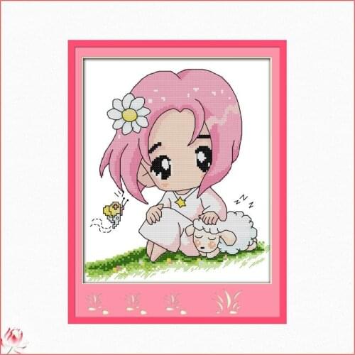 The Girl And The Lamb Pattern Cross Stitch Kit 14CT 11CT Counted Printing Fabric DIY Chinese Embroidery Kit Home Wall Decoration