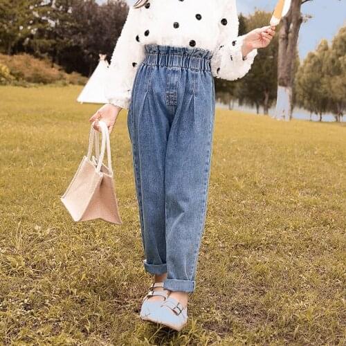 Girls Jeans 2020 New Spring and Autumn Childrens Korean-Style Loose Dad Pants Childrens Womens Pants