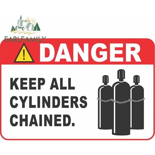 EARLFAMILY 13cm x 8.6cm Keep Cylinders Chained Safety Sign Waterproof Sunscreen Decal Custom Car Stickers Waterproof Graphics