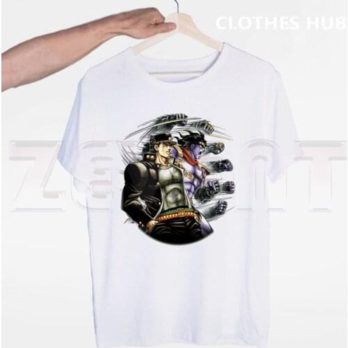 New Arrive Jojo Bizzare Adventure Kujo Jotaro White Tshirt JoJo Bizarre Adventure T-shirt Short Sleeve O-Neck Harajuku T Shirt