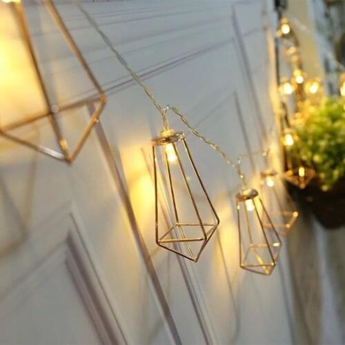 10/20 LEDS Retro Iron Metal Diamond Fairy String Lights Battery Xmas Holiday Wedding Party Home Decoration Lantern String Lamps