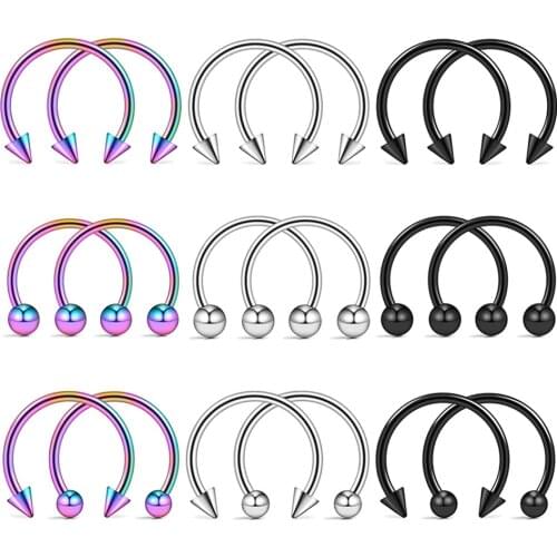 Surgical Steel Not Allergic Nose Ring Horseshoe Hoop Earrings Cartilage Piercing Clip Lip Ring Hook Body Jewelry Punk Nose Rings