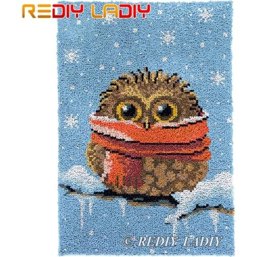 Latch Hook Rug Owl in Snow Plush Tapestry Kits DIY Carpet Rug Chunky Yarn Arts & Crafts Crochet Floor Mat Home Decor 58*85cm