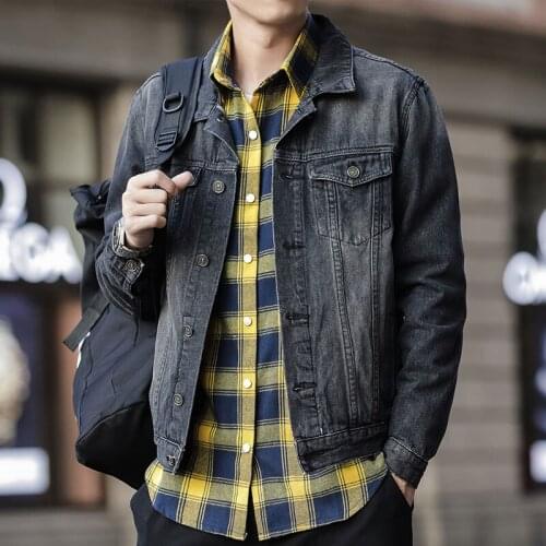 2021 New Autumn Cotton Hip Hop Streetwear Bomber Pilot Black Gray Blue Denim Jacket Men Jean Coat Motorcycle Clothing
